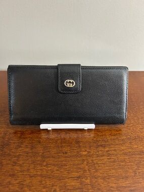 Gucci Slim Black Leather Snap Long Wallet with Certificate of Authenticity